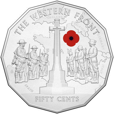 2014 50c Australia At War The Western Front Coloured Uncirculated Coin