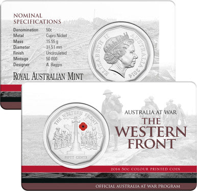 2014 50c Australia At War The Western Front Coloured Uncirculated Coin