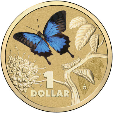 2014 $1 Bright Bug Ulysses Butterfly Coloured Uncirculated Coin