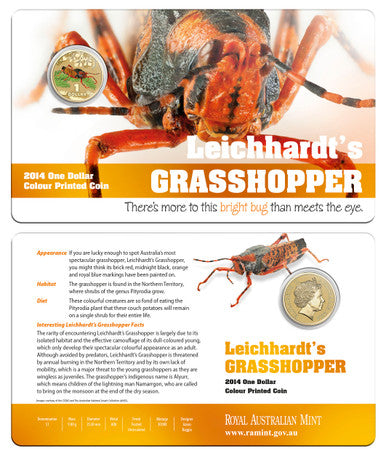 2014 $1 Bright Bug Leichhardt's Grasshopper Coloured Uncirculated Coin