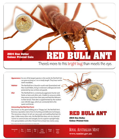 2014 $1 Bright Bug Red Bull Ant Coloured Uncirculated Coin