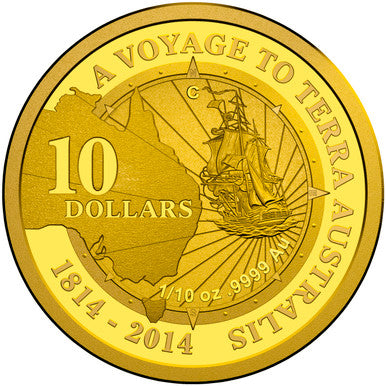 2014 $10 A Voyage To Terra Australis 1/10oz Gold Proof Coin