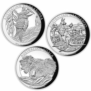 2014 $1 Australian 1oz Silver High Relief Proof 3 Coin Set Collection