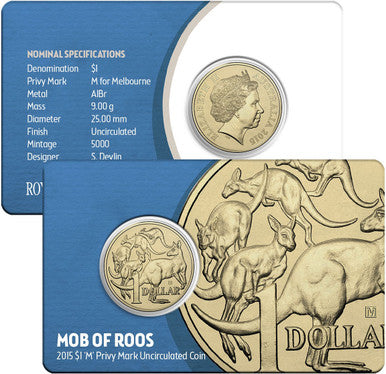 2015 $1 ANDA Melbourne Mob of Roos 'M' Privy Mark Uncirculated Coin