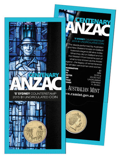 2015 $1 ANZAC Centenary 'S' Counterstamp Uncirculated Coin