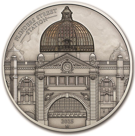 Cook Islands 2015 $10 Australia's Historic Landmarks Flinders Street Station 2oz Silver Antiqued Coin