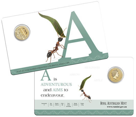 2015 $1 Alphabet Ant Coloured Uncirculated Coin
