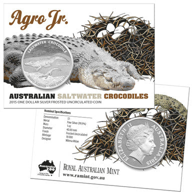2015 $1 Australian Saltwater Crocodiles Agro Jr. 1oz Silver Uncirculated Coin