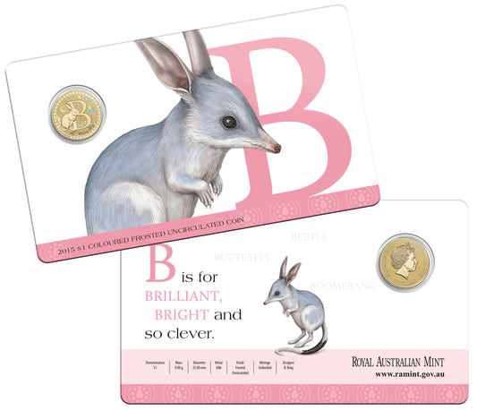 2015 $1 Alphabet Bilby Coloured Uncirculated Coin