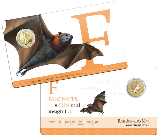 2015 $1 Alphabet Flying Fox Coloured Uncirculated Coin