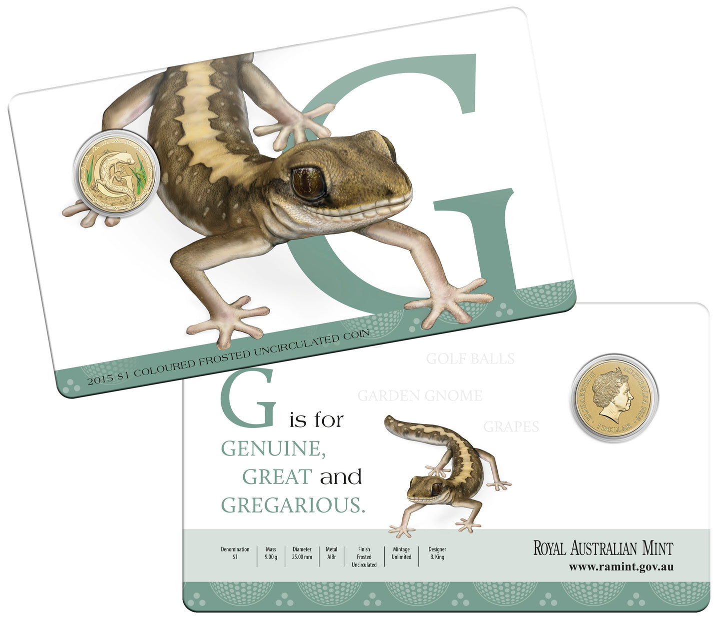 2015 $1 Alphabet Gecko Coloured Uncirculated Coin