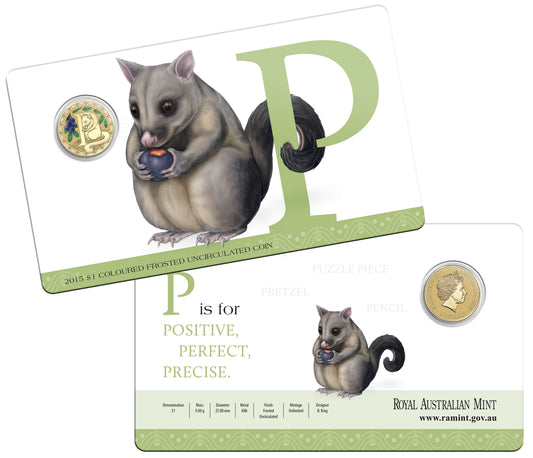 2015 $1 Alphabet Possum Coloured Uncirculated Coin