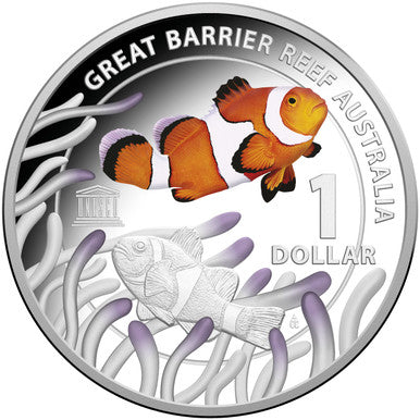 2015 $1 UNESCO Great Barrier Reef Australia 1oz Silver Coloured Proof Coin