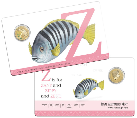 2015 $1 Alphabet Zebra Fish Coloured Uncirculated Coin