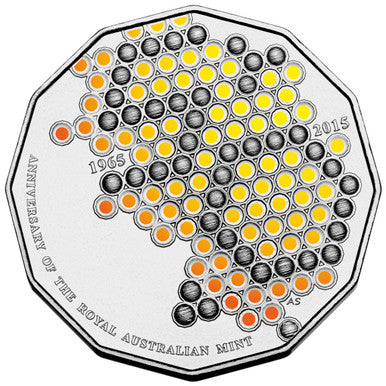 2015 50c 50th Anniversary of The Royal Australian Mint Coloured Uncirculated Coin