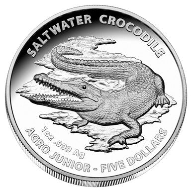 2015 $5 Australian Saltwater Crocodiles Agro Jr. 1oz Silver High Relief Proof Coin