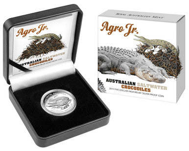 2015 $5 Australian Saltwater Crocodiles Agro Jr. 1oz Silver High Relief Proof Coin