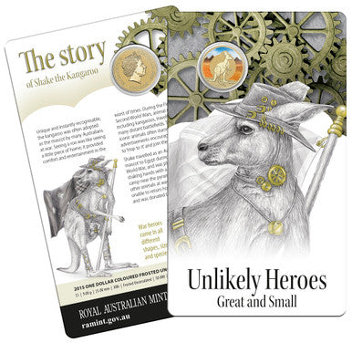 2015 $1 Unlikely Heroes Shake The Kangaroo Coloured Uncirculated Coin