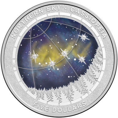 2016 $5 Northern Sky Cassiopeia 1oz Silver Coloured Proof Domed Coin