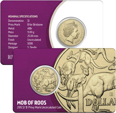 2015 $1 ANDA Brisbane Mob of Roos 'B' Privy Mark Uncirculated Coin