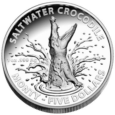 2016 $5 Australian Saltwater Crocodiles Monty 1oz Silver High Relief Proof Coin
