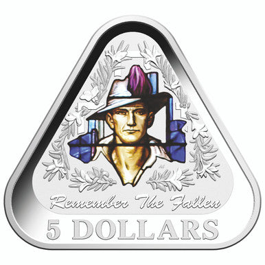 2016 $5 Remember The Fallen Silver Coloured Proof Triangle Shaped Coin