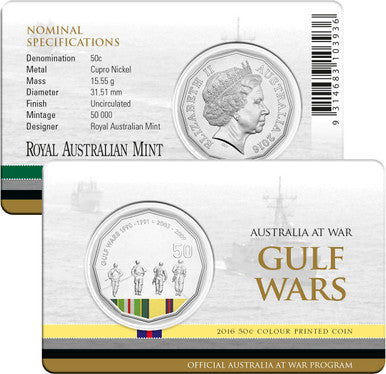 2016 50c Australia At War Gulf Wars Coloured Uncirculated Coin