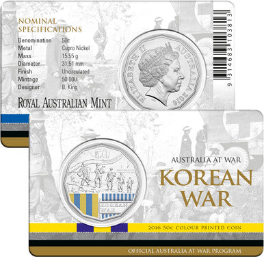 2016 50c Australia At War Korean War Coloured Uncirculated Coin