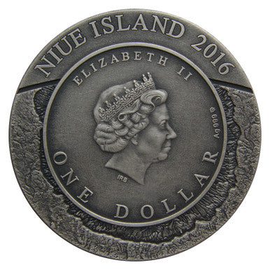 Niue 2016 $1 Meteorite Crater Popigai 1oz Silver Antiqued Coin