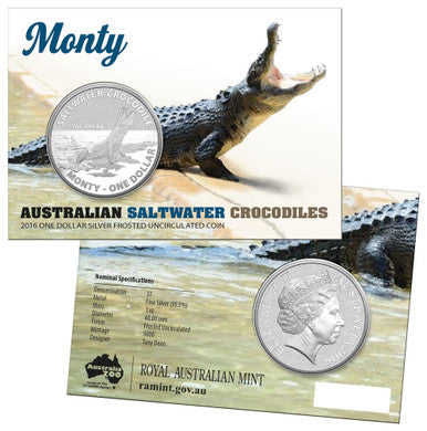 2016 $1 Australian Saltwater Crocodiles Monty 1oz Silver Uncirculated Coin