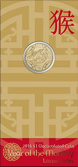 2016 $1 Year of The Monkey Uncirculated Coin