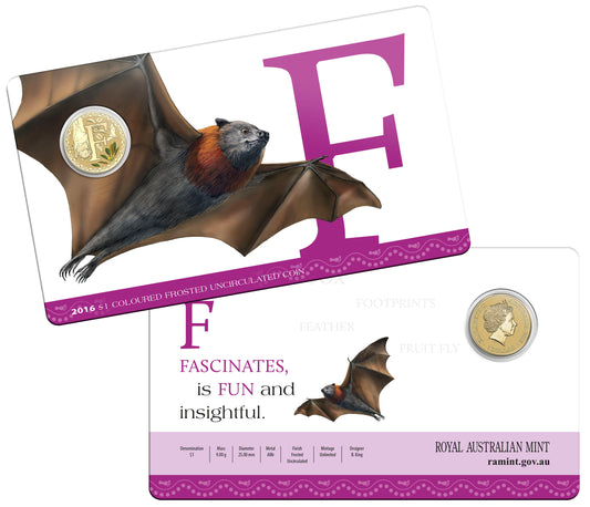 2016 $1 Alphabet Flying Fox Coloured Uncirculated Coin