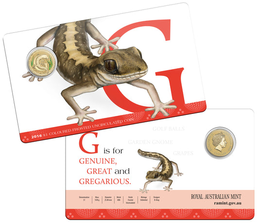 2016 $1 Alphabet Gecko Coloured Uncirculated Coin