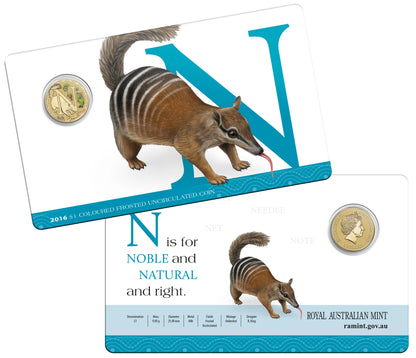 2016 $1 Alphabet Numbat Coloured Uncirculated Coin