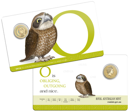 2016 $1 Alphabet Owl Coloured Uncirculated Coin