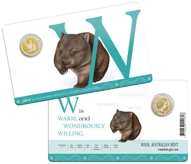 2017 $1 Alphabet Wombat Coloured Uncirculated Coin