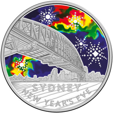 2017 $1 Sydney New Year's Eve 1/2oz Silver Coloured Frosted Uncirculated Coin