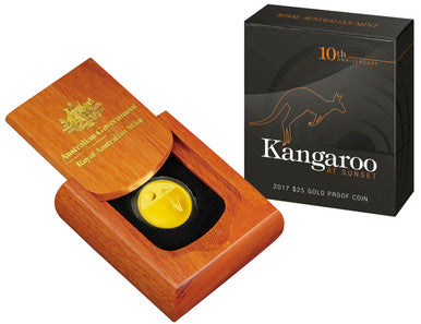2017 $25 Kangaroo At Sunset 10th Anniversary 1/5oz Gold Proof Coin