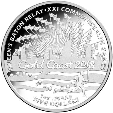 2017 $5 Gold Coast XXI Commonwealth Games Queens Baton Relay 1oz Silver Proof Coin