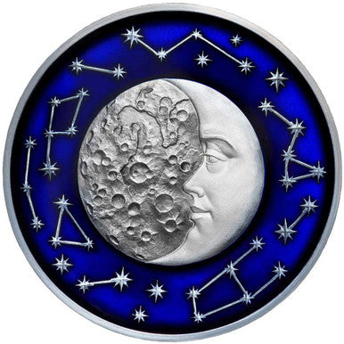 Niue 2017 $5 Celestial Bodies Moon 2oz Silver Coloured Antiqued Coin