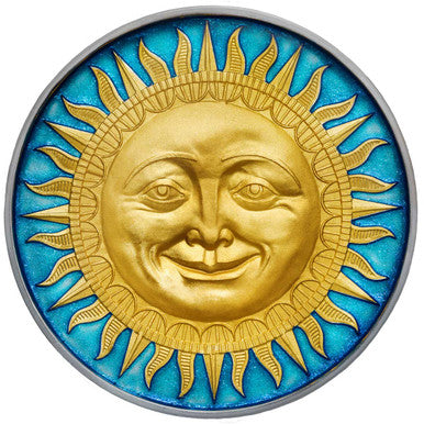Niue 2017 $5 Celestial Bodies Sun Selectively Gold Plated 2oz Silver Coloured Antiqued Coin