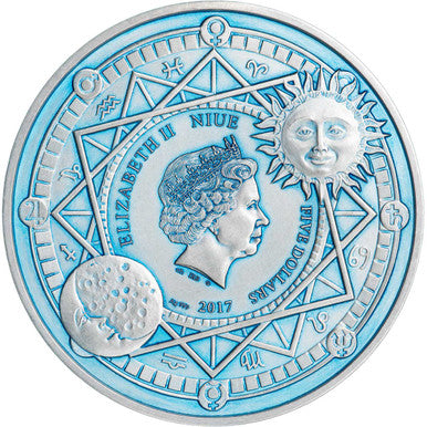 Niue 2017 $5 Celestial Bodies Sun Selectively Gold Plated 2oz Silver Coloured Antiqued Coin