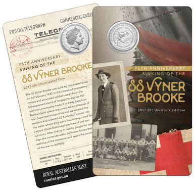 2017 20c 75th Anniversary Sinking of The SS Vyner Brooke Uncirculated Coin