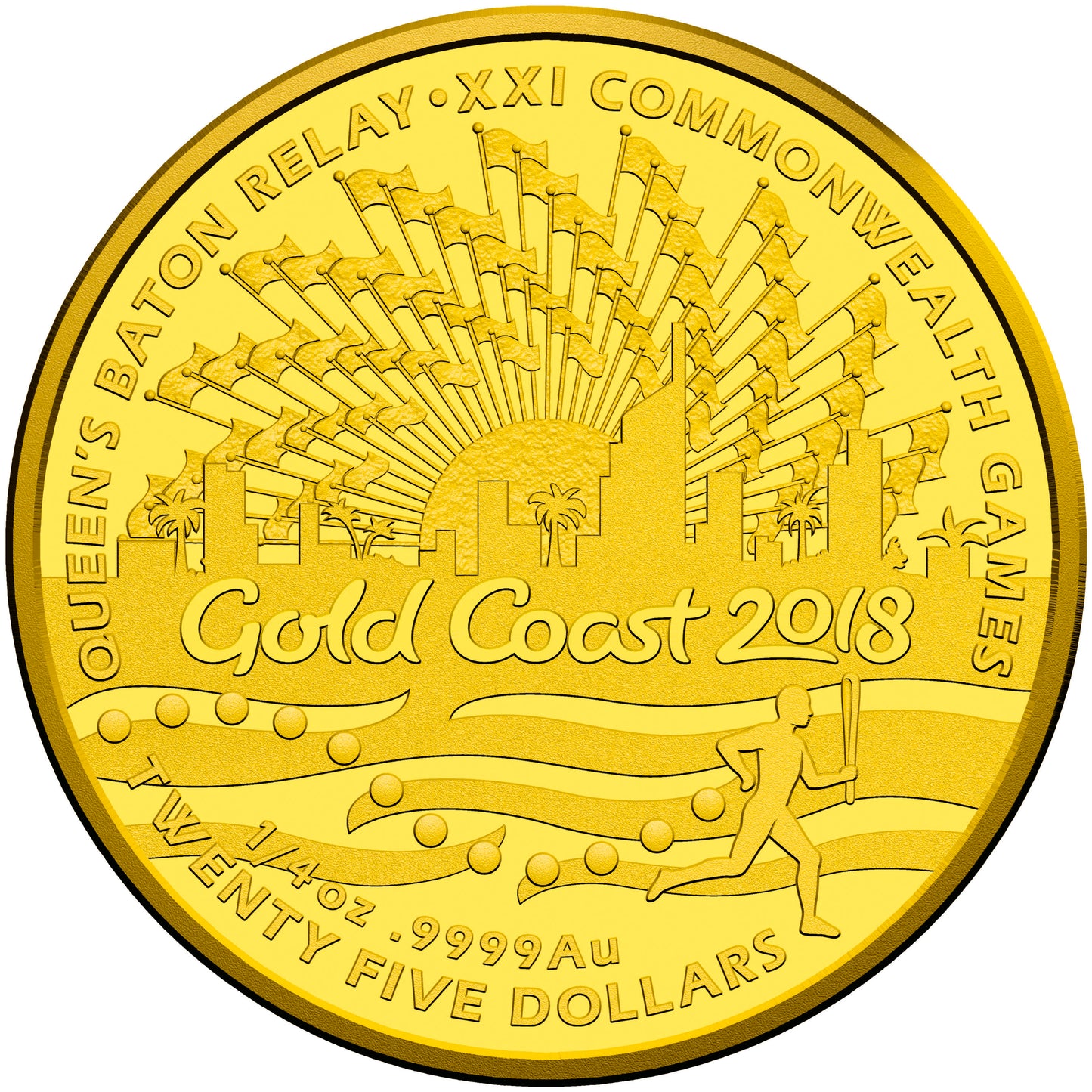 2017 $25 Gold Coast XXI Commonwealth Games Queens Baton Relay 1/4oz Gold Proof Coin
