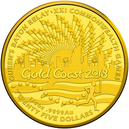 2017 $25 Gold Coast XXI Commonwealth Games Queens Baton Relay 1/4oz Gold Proof Coin