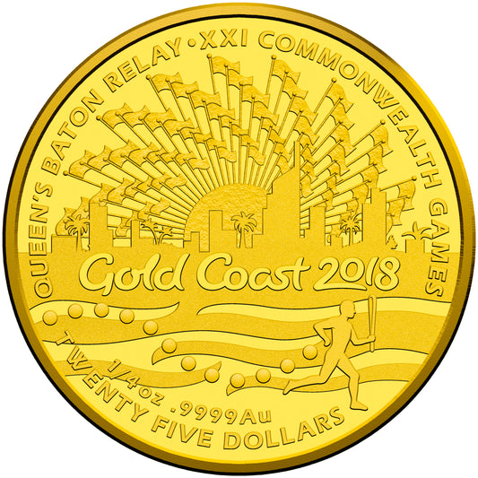 2017 $25 Gold Coast XXI Commonwealth Games Queens Baton Relay 1/4oz Gold Proof Coin
