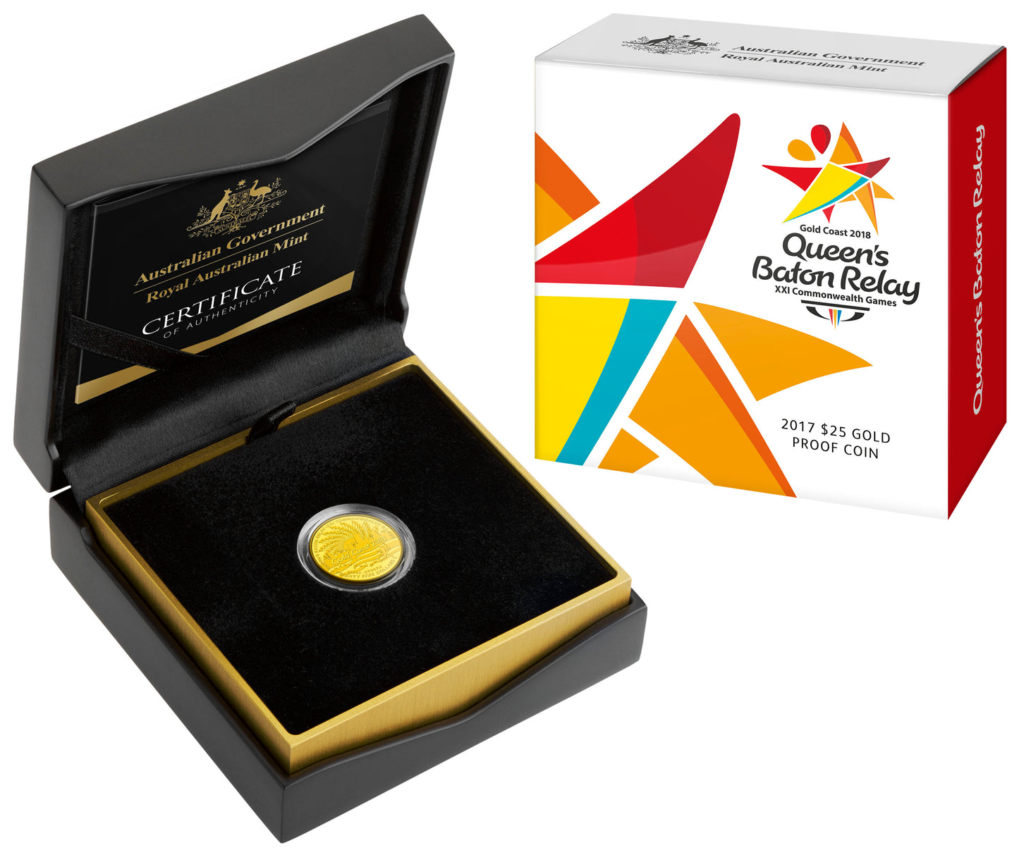 2017 $25 Gold Coast XXI Commonwealth Games Queens Baton Relay 1/4oz Gold Proof Coin