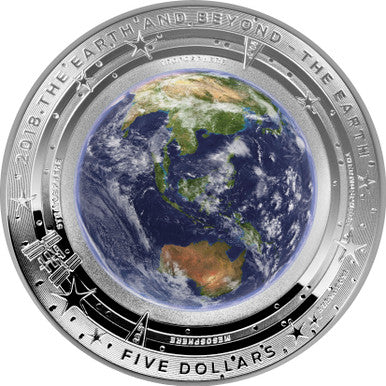2018 $5 The Earth & Beyond The Earth 1oz Silver Coloured Proof Domed Coin