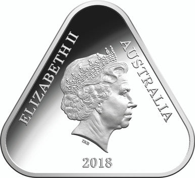 93365 2018 $5 Land Sea Air Silver Coloured Proof Triangular Coin