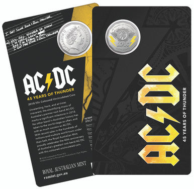 2018 50c AC/DC 45 Years of Thunder Coloured Uncirculated Coin